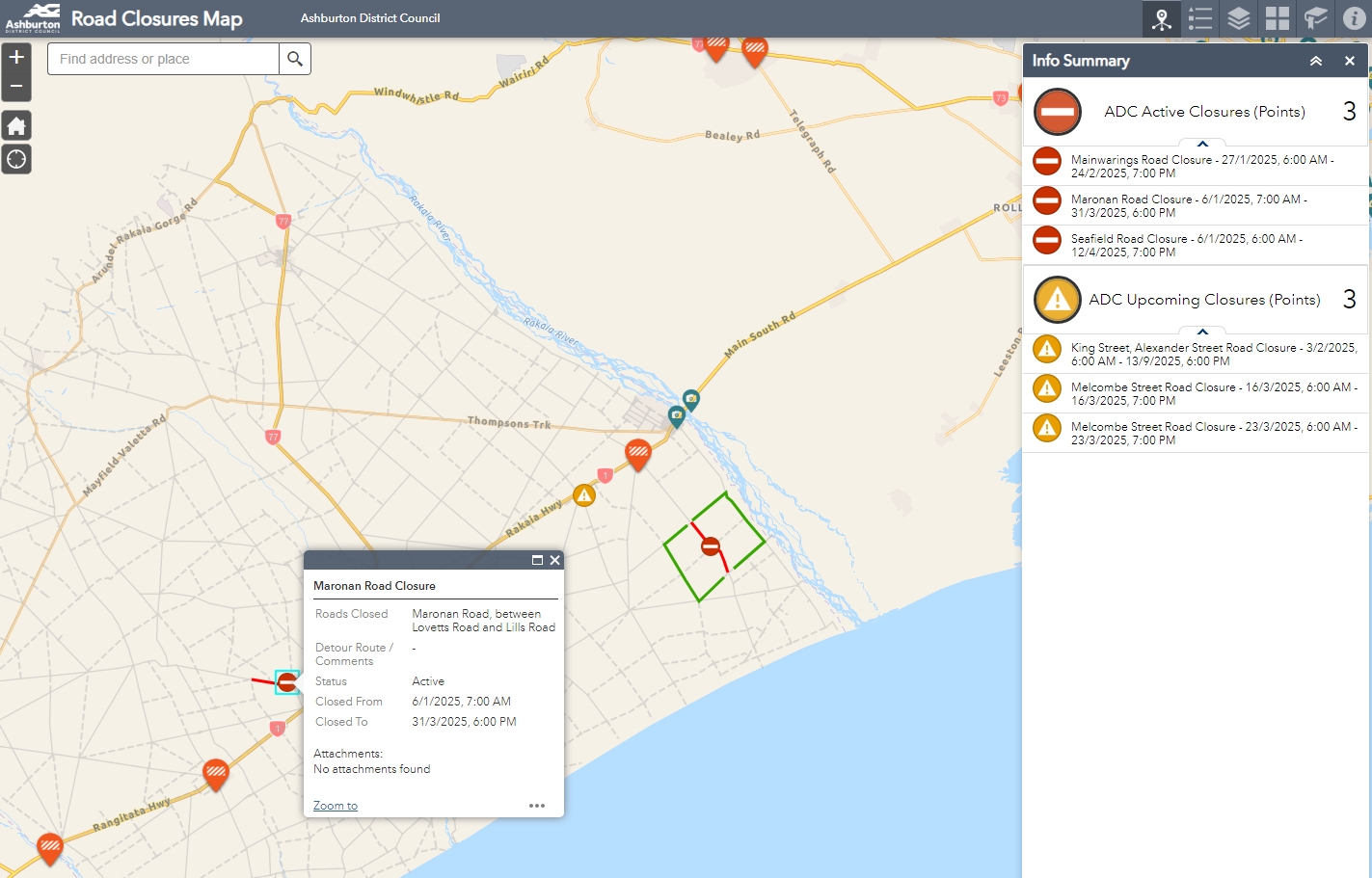 Road closures map